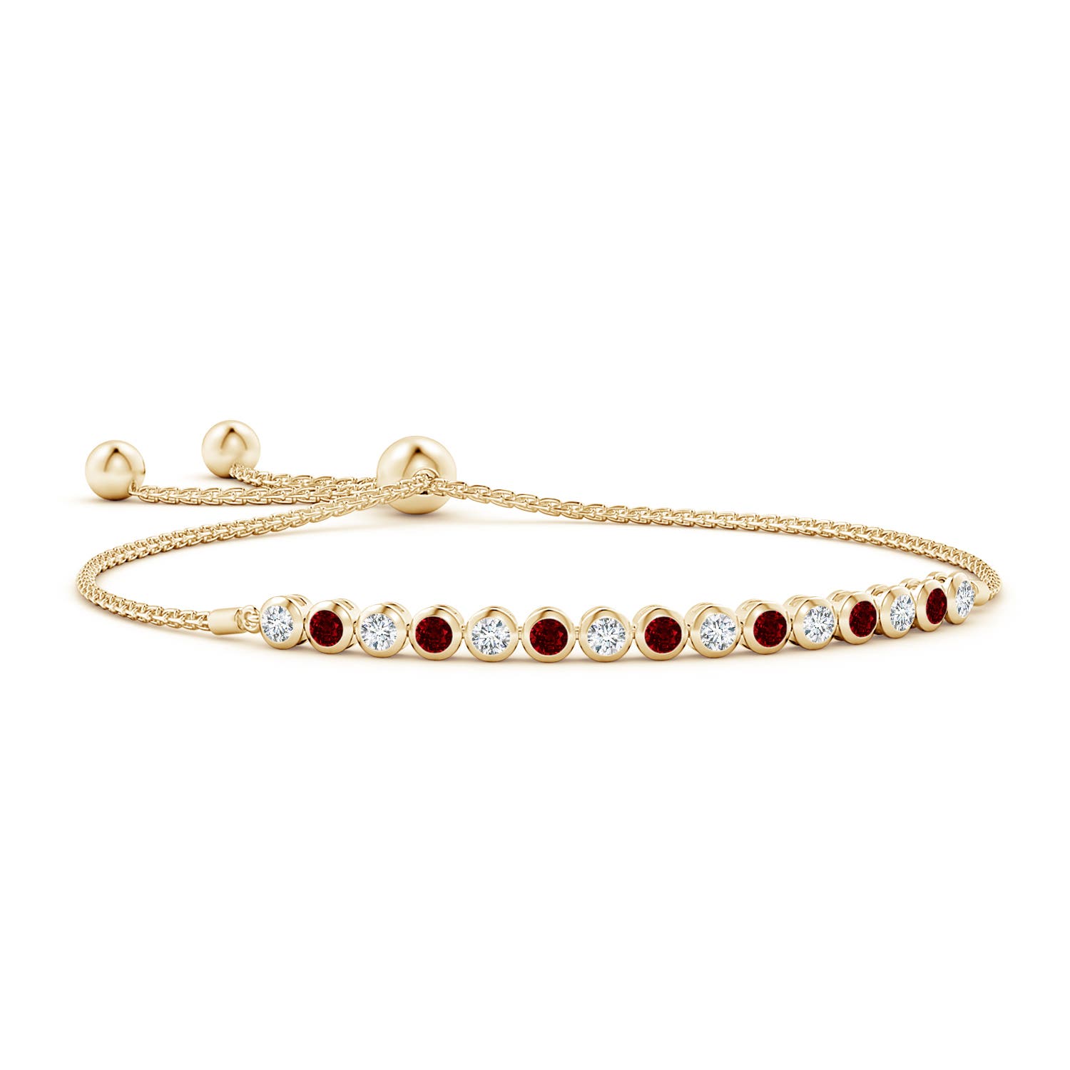 3mm AAAA Bezel-Set Ruby and Diamond Tennis Bolo Bracelet in Yellow Gold