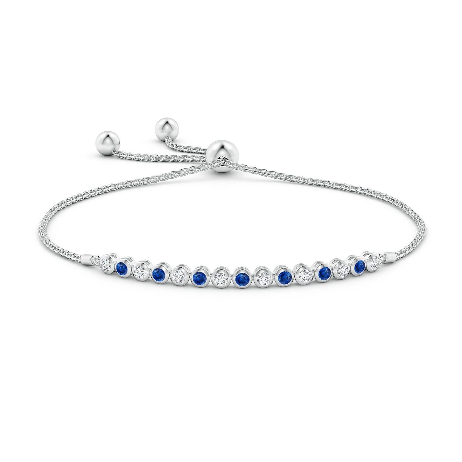 2.5mm AAA Bezel-Set Sapphire and Diamond Tennis Bolo Bracelet in White Gold - side 1