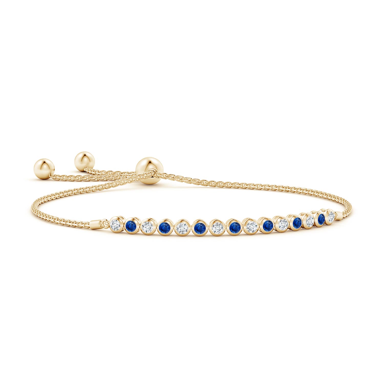 2.5mm AAA Bezel-Set Sapphire and Diamond Tennis Bolo Bracelet in Yellow Gold