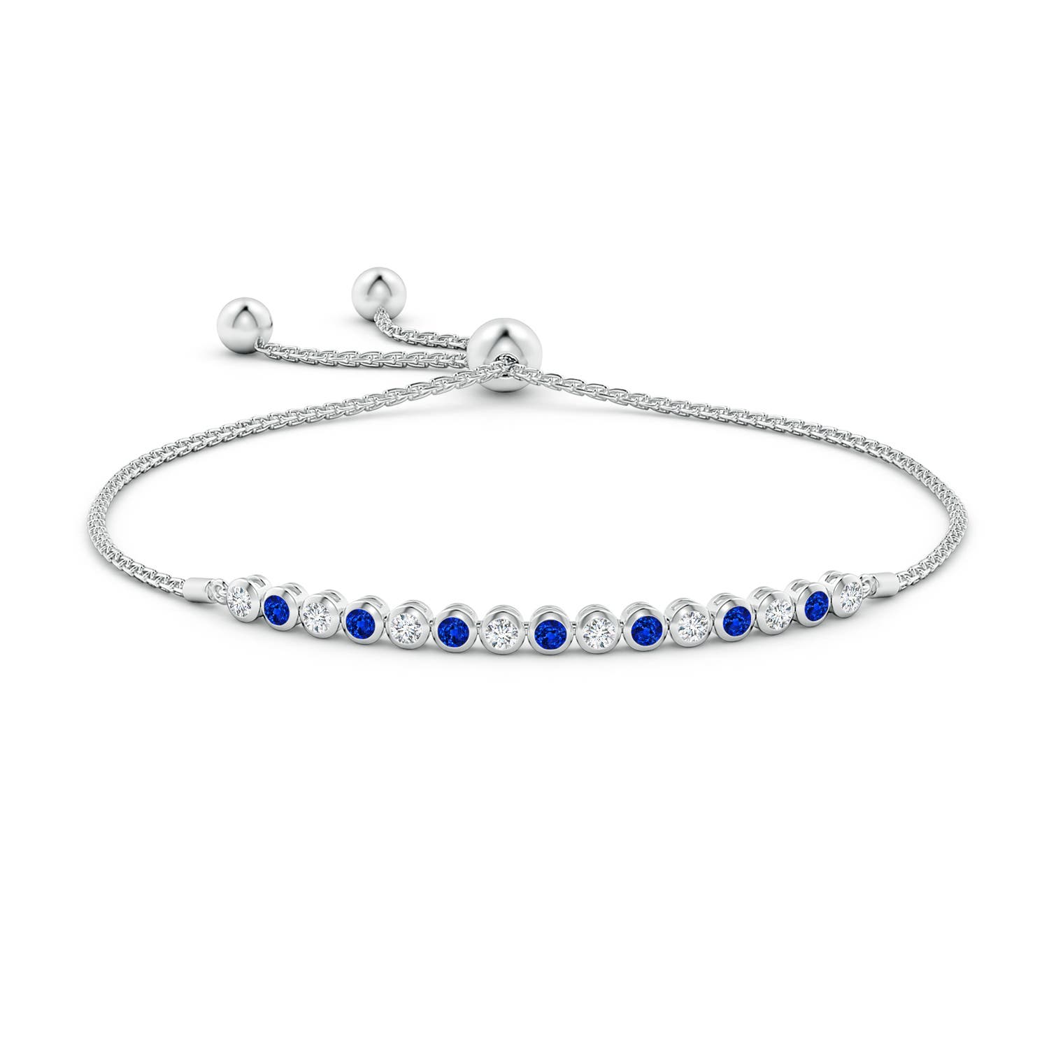 2.5mm AAAA Bezel-Set Sapphire and Diamond Tennis Bolo Bracelet in White Gold - side 1