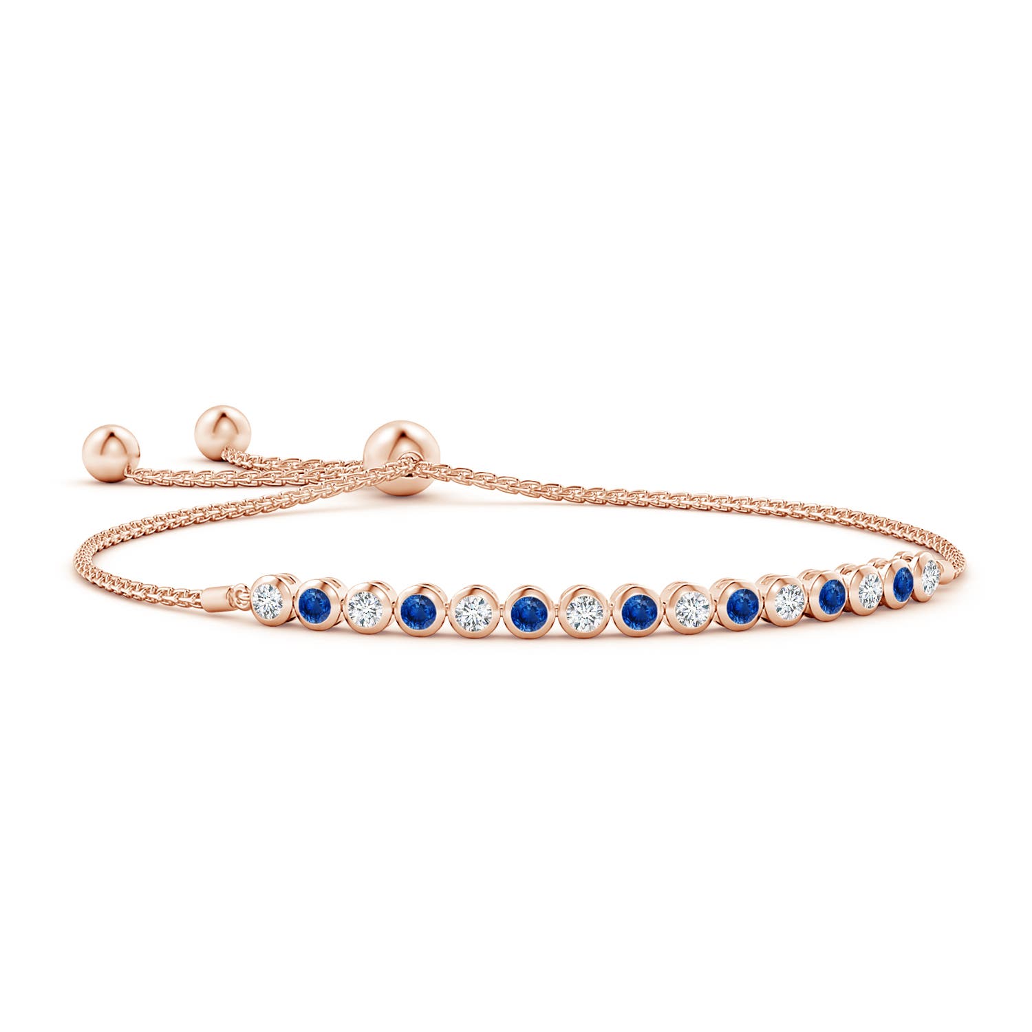 3mm AAA Bezel-Set Sapphire and Diamond Tennis Bolo Bracelet in Rose Gold