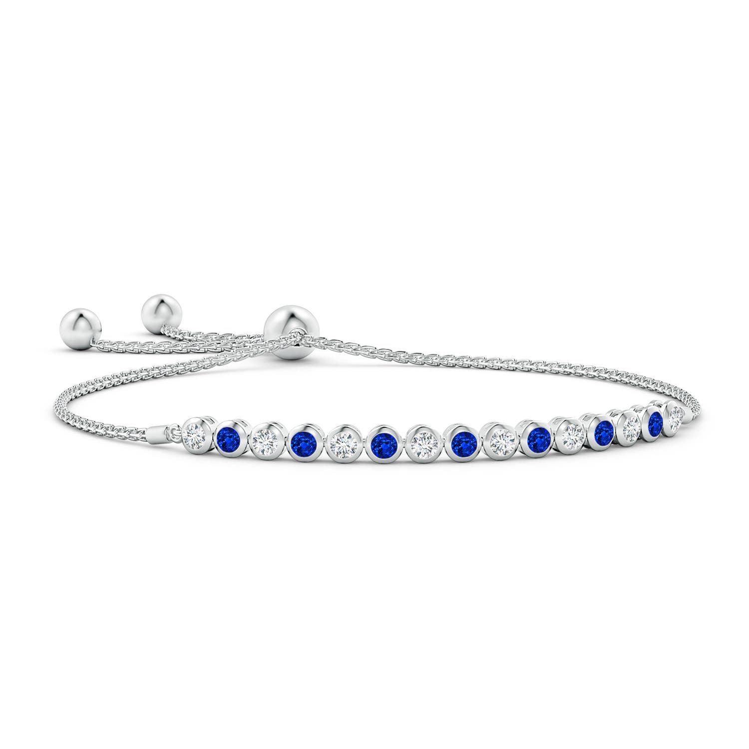 3mm AAAA Bezel-Set Sapphire and Diamond Tennis Bolo Bracelet in White Gold