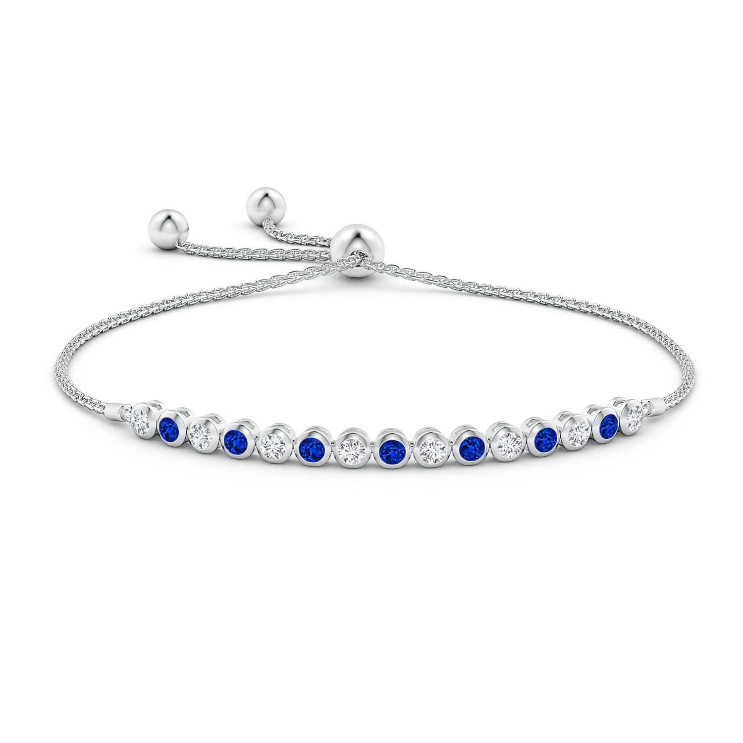 3mm AAAA Bezel-Set Sapphire and Diamond Tennis Bolo Bracelet in White Gold