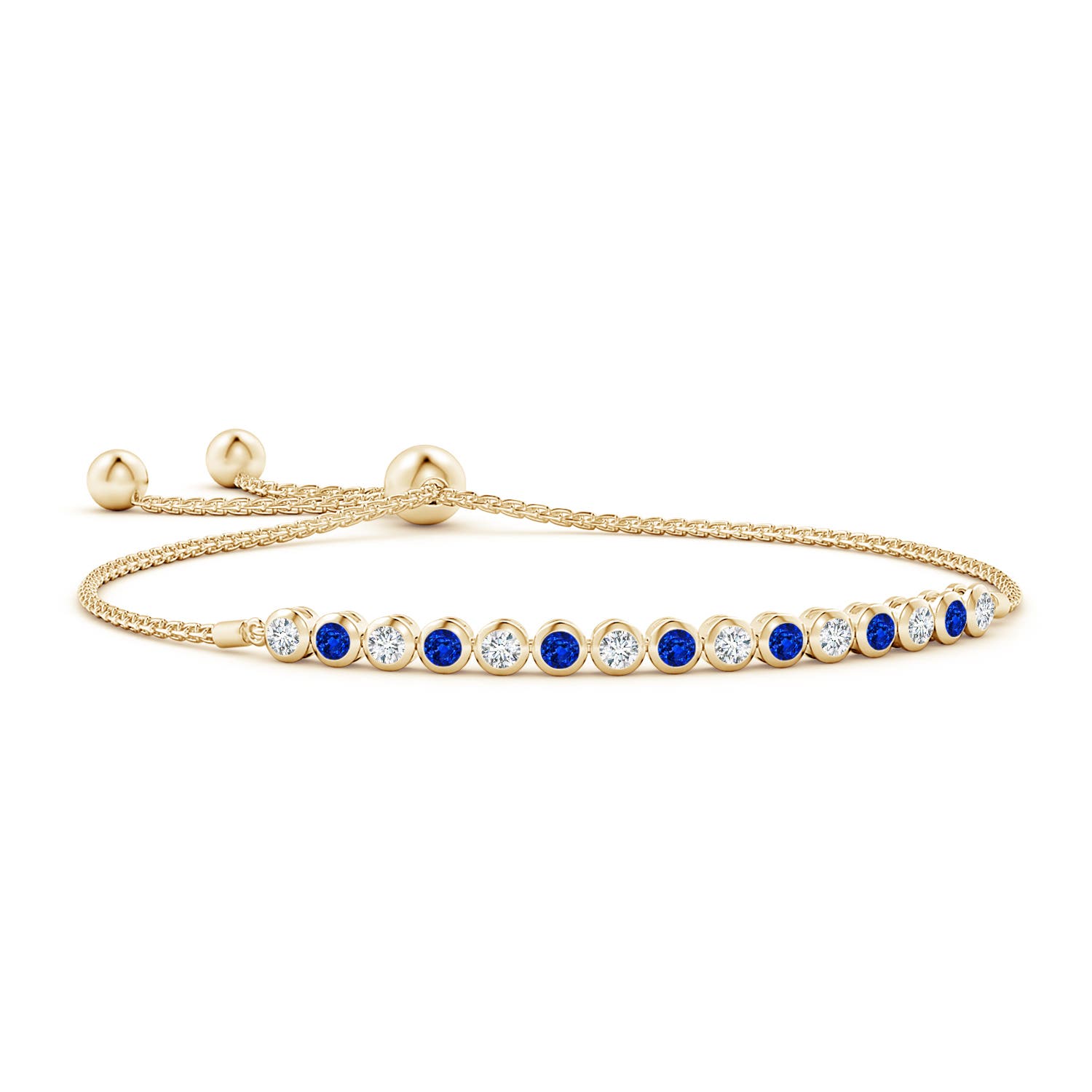 3mm AAAA Bezel-Set Sapphire and Diamond Tennis Bolo Bracelet in Yellow Gold