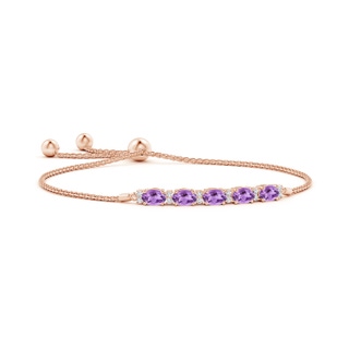 6x4mm A East-West Oval Amethyst Bolo Bracelet with Diamonds in Rose Gold