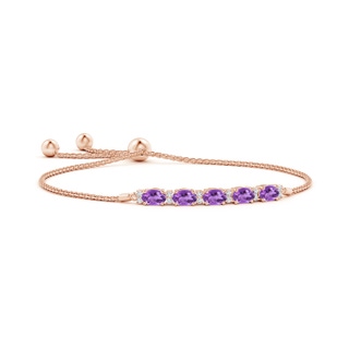 6x4mm AA East-West Oval Amethyst Bolo Bracelet with Diamonds in Rose Gold