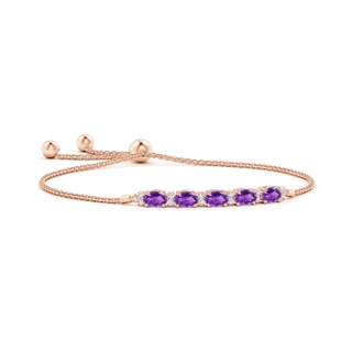 6x4mm AAA East-West Oval Amethyst Bolo Bracelet with Diamonds in Rose Gold