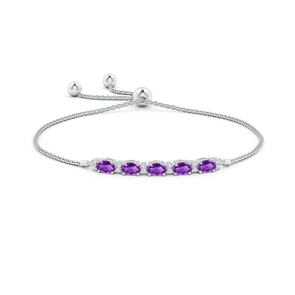 6x4mm AAA East-West Oval Amethyst Bolo Bracelet with Diamonds in White Gold side-1