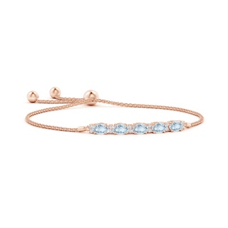 6x4mm A East-West Oval Aquamarine Bolo Bracelet with Diamonds in Rose Gold