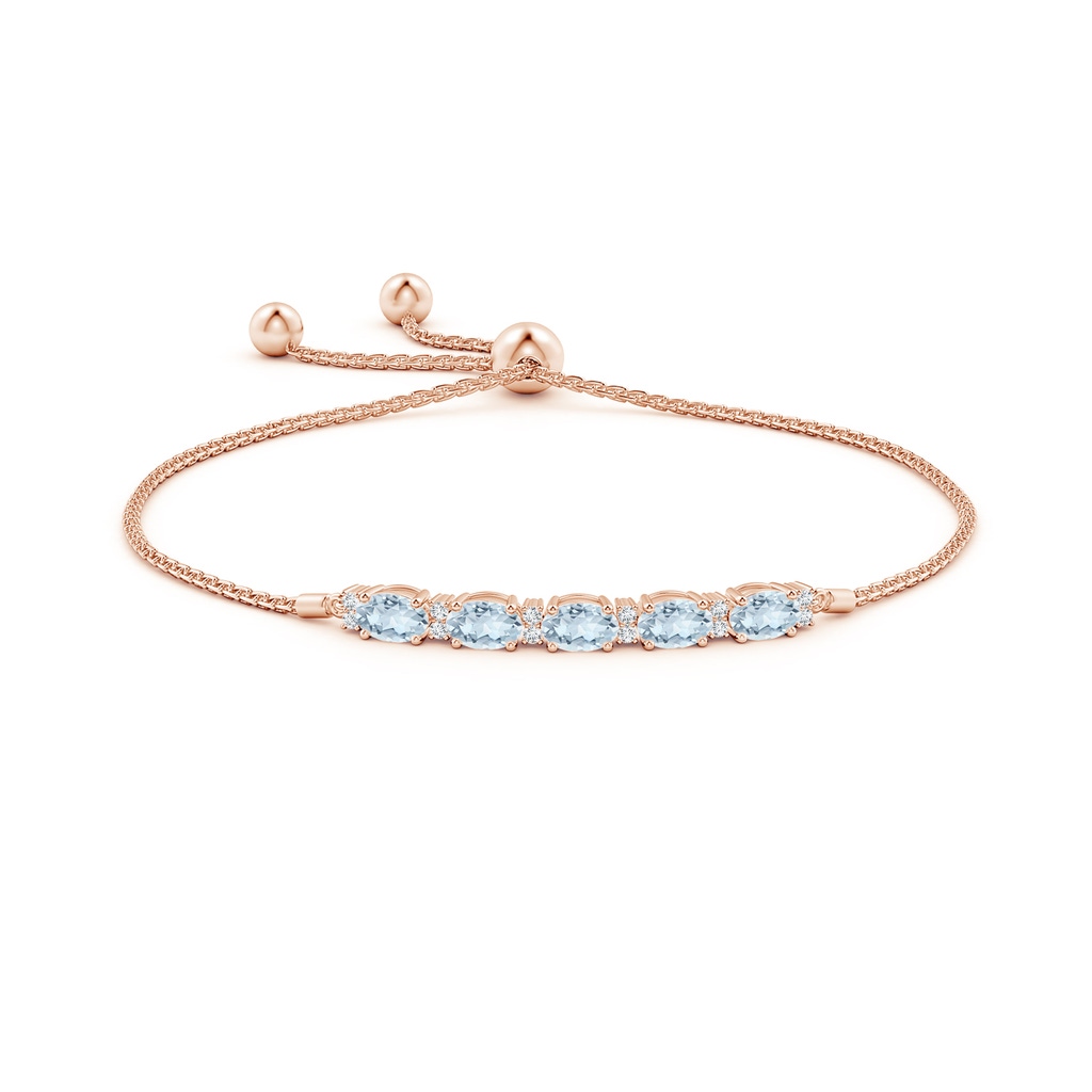 6x4mm A East-West Oval Aquamarine Bolo Bracelet with Diamonds in Rose Gold Side-1