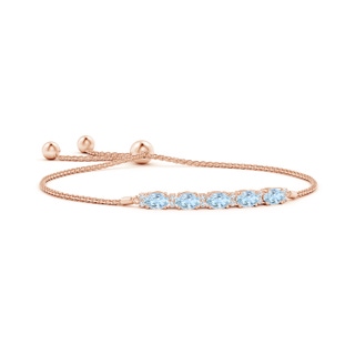 6x4mm AA East-West Oval Aquamarine Bolo Bracelet with Diamonds in Rose Gold