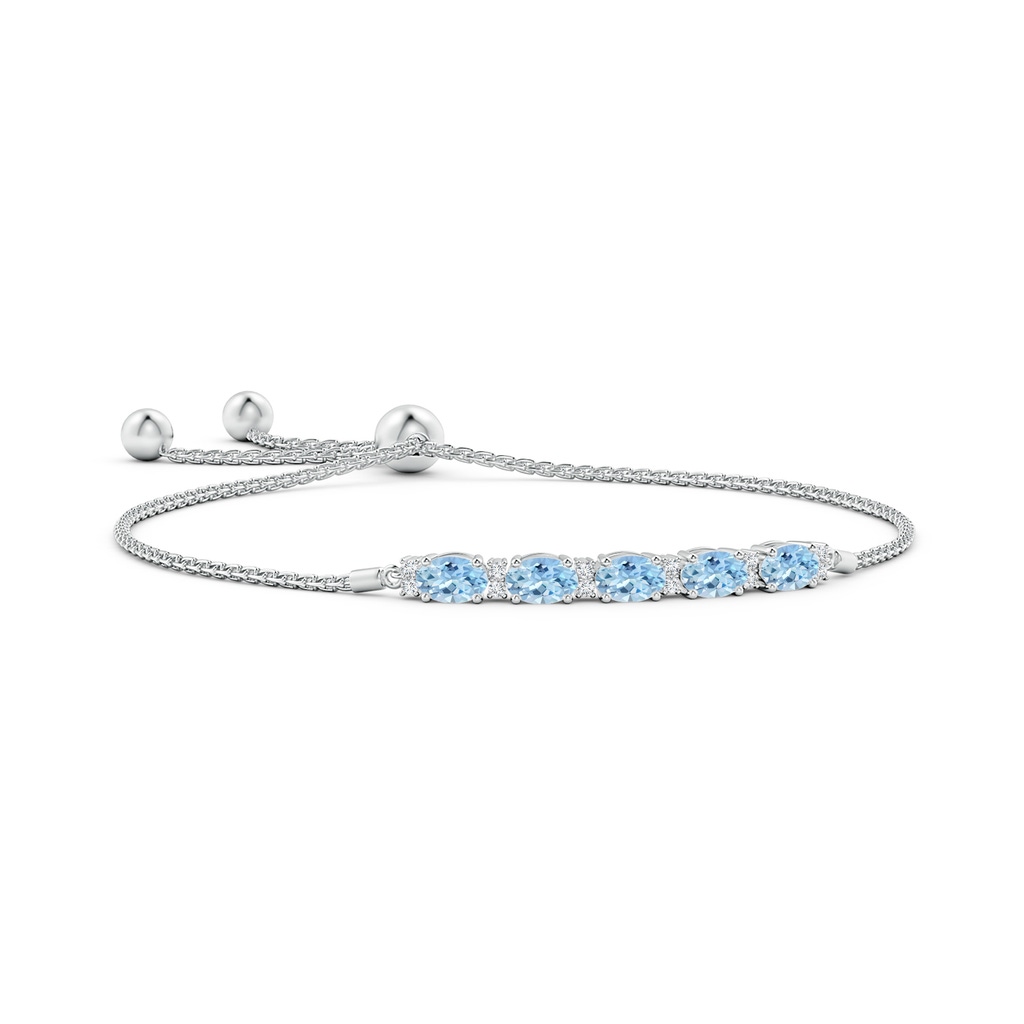 6x4mm AAA East-West Oval Aquamarine Bolo Bracelet with Diamonds in White Gold