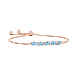 6x4mm AAAA East-West Oval Aquamarine Bolo Bracelet with Diamonds in Rose Gold