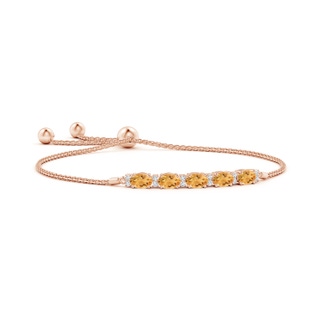 6x4mm A East-West Oval Citrine Bolo Bracelet with Diamonds in Rose Gold