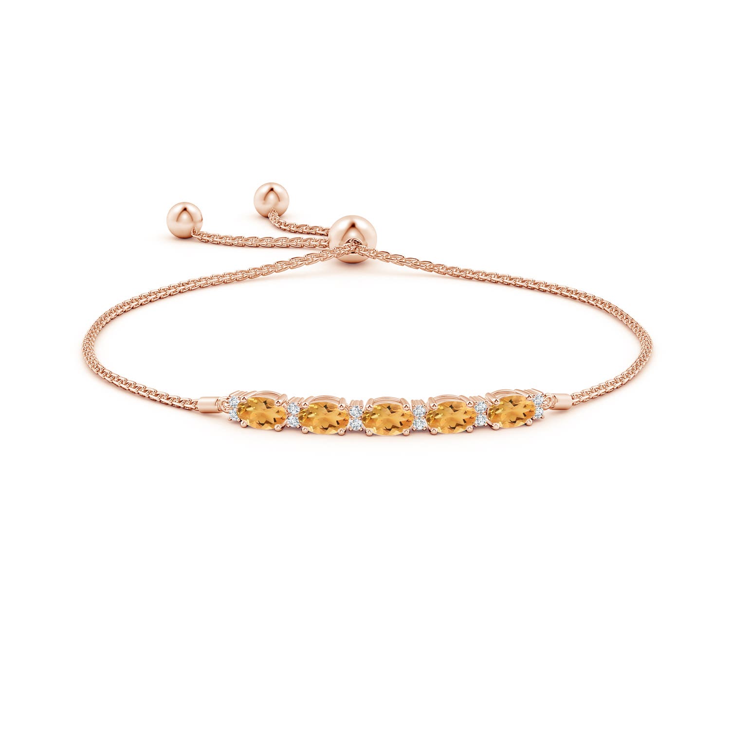 6x4mm A East-West Oval Citrine Bolo Bracelet with Diamonds in Rose Gold