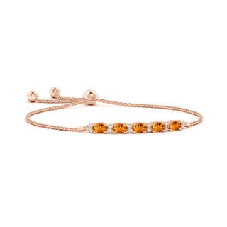 6x4mm AAA East-West Oval Citrine Bolo Bracelet with Diamonds in Rose Gold