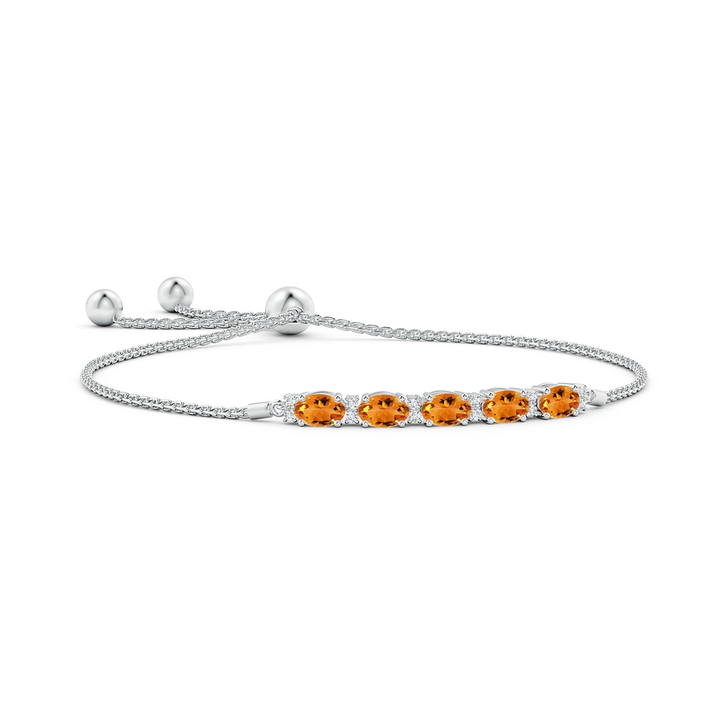 6x4mm AAA East-West Oval Citrine Bolo Bracelet with Diamonds in White Gold