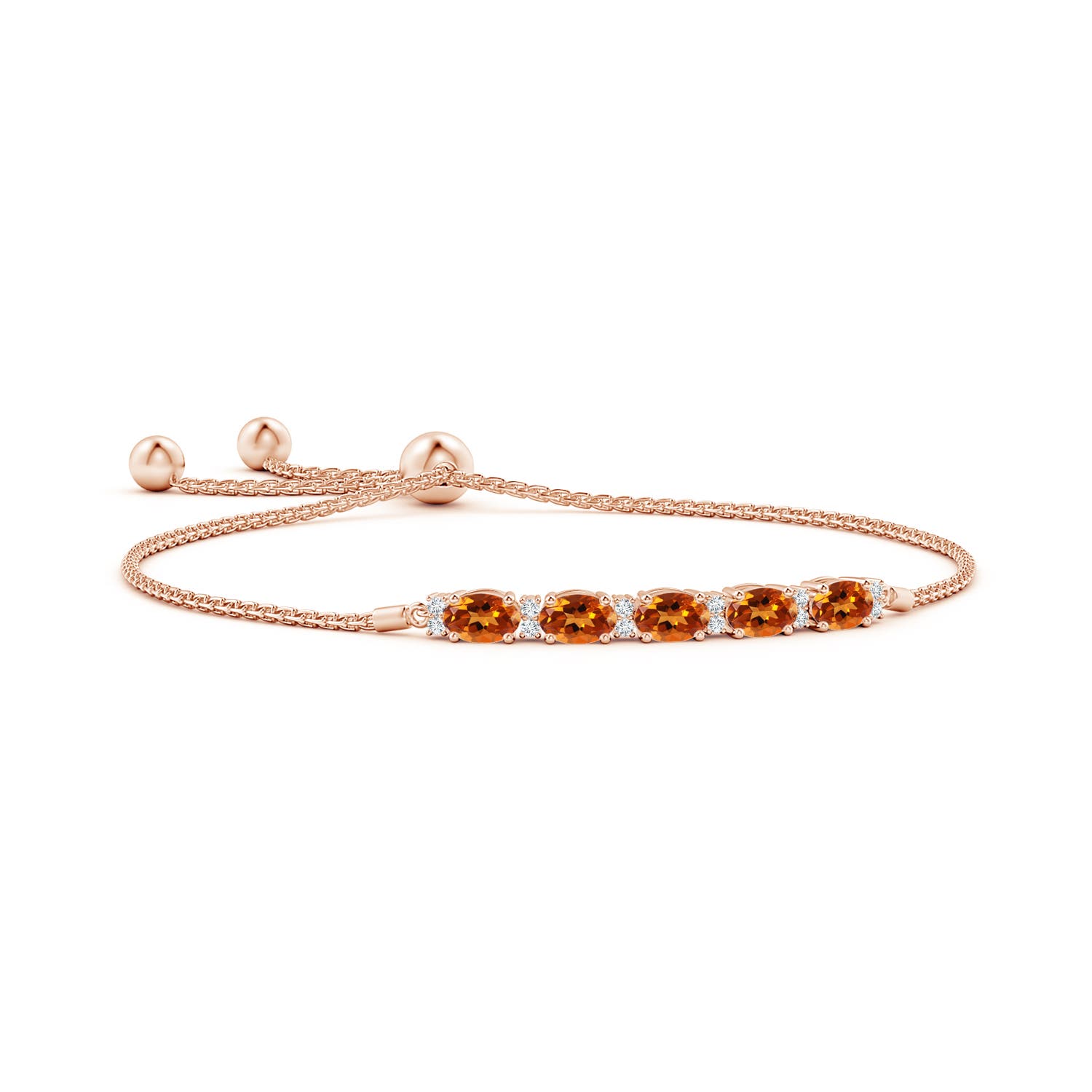 ANGARA 2.17 Ct East West Oval Citrine Bolo Bracelet with Diamonds in 14K Gold