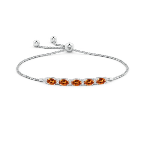6x4mm AAAA East-West Oval Citrine Bolo Bracelet with Diamonds in White Gold - side 1
