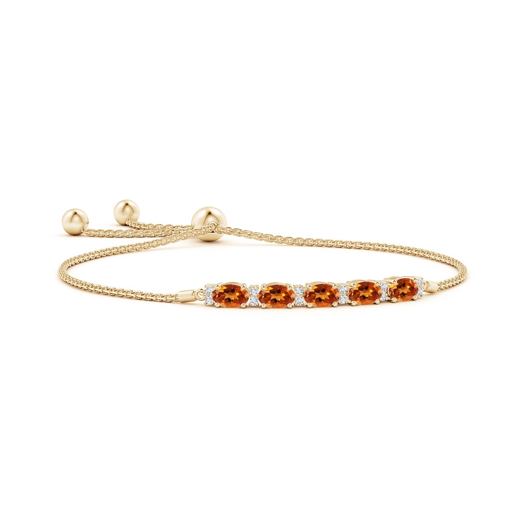 6x4mm AAAA East-West Oval Citrine Bolo Bracelet with Diamonds in Yellow Gold