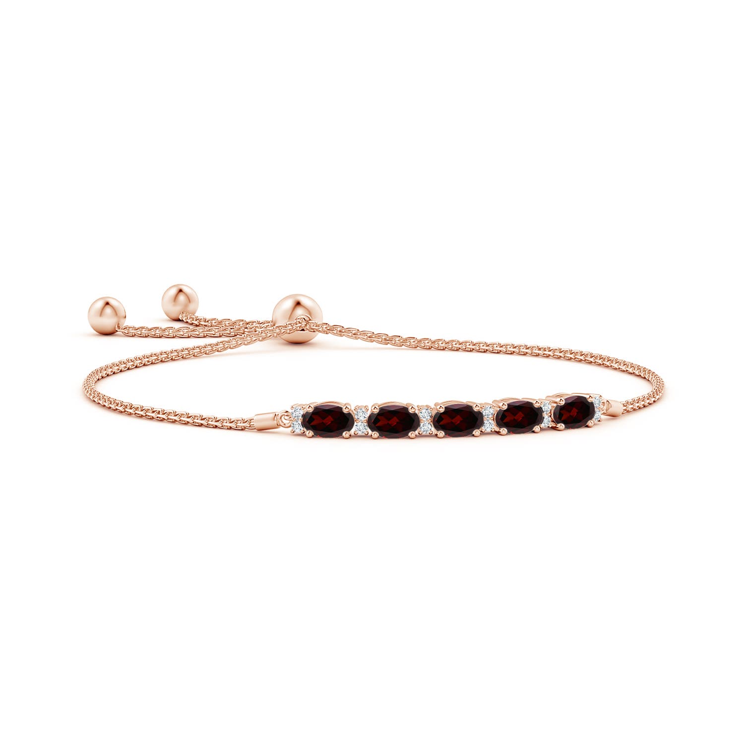 6x4mm A East-West Oval Garnet Bolo Bracelet with Diamonds in Rose Gold