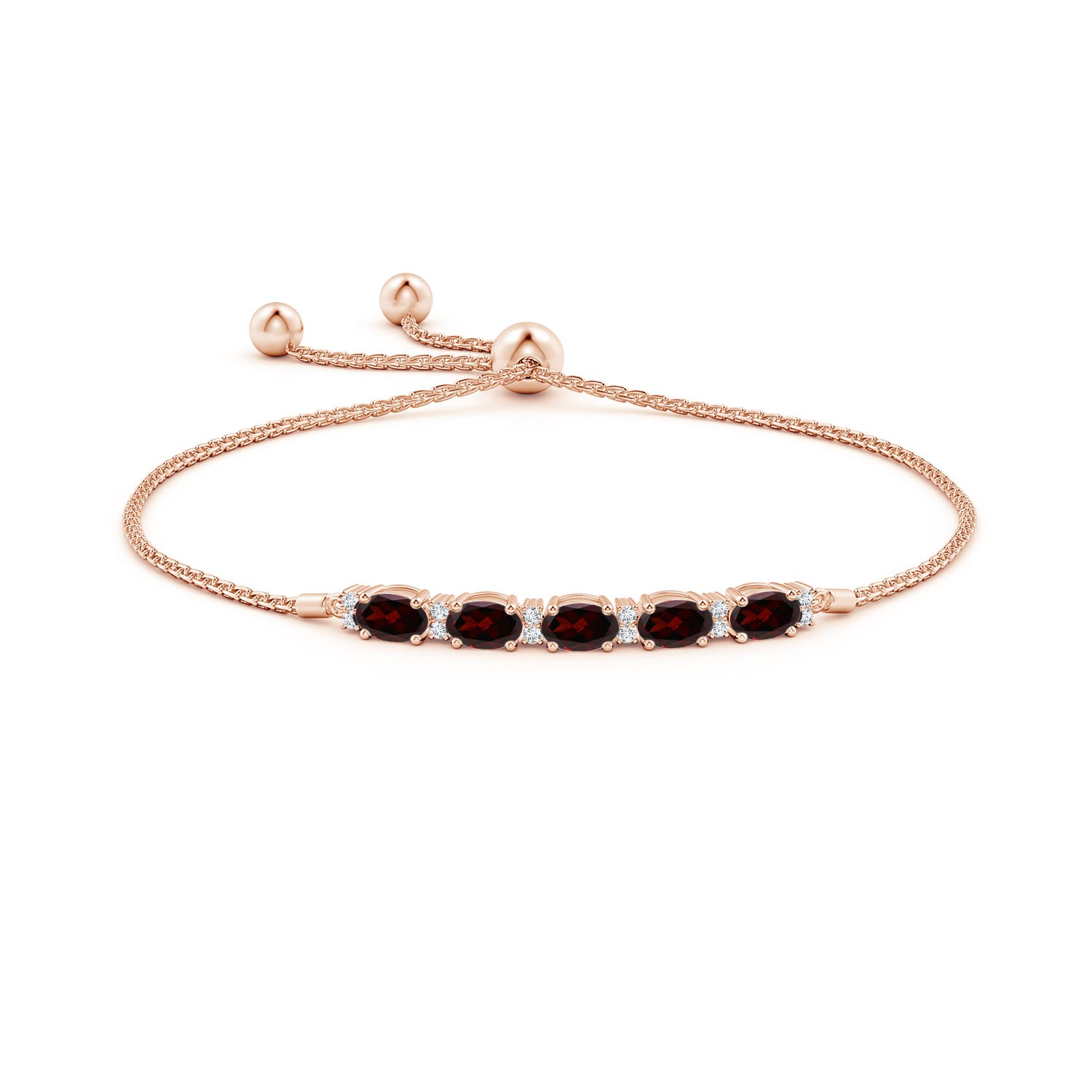 6x4mm A East-West Oval Garnet Bolo Bracelet with Diamonds in Rose Gold