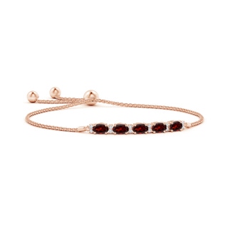 6x4mm AAA East-West Oval Garnet Bolo Bracelet with Diamonds in Rose Gold