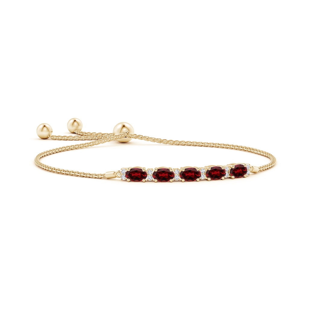 6x4mm AAAA East-West Oval Garnet Bolo Bracelet with Diamonds in Yellow Gold