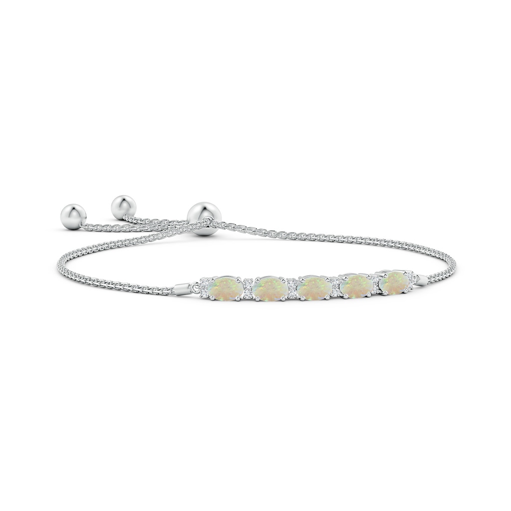 6x4mm AAA East-West Oval Opal Bolo Bracelet with Diamonds in White Gold