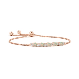 6x4mm AAAA East-West Oval Opal Bolo Bracelet with Diamonds in Rose Gold