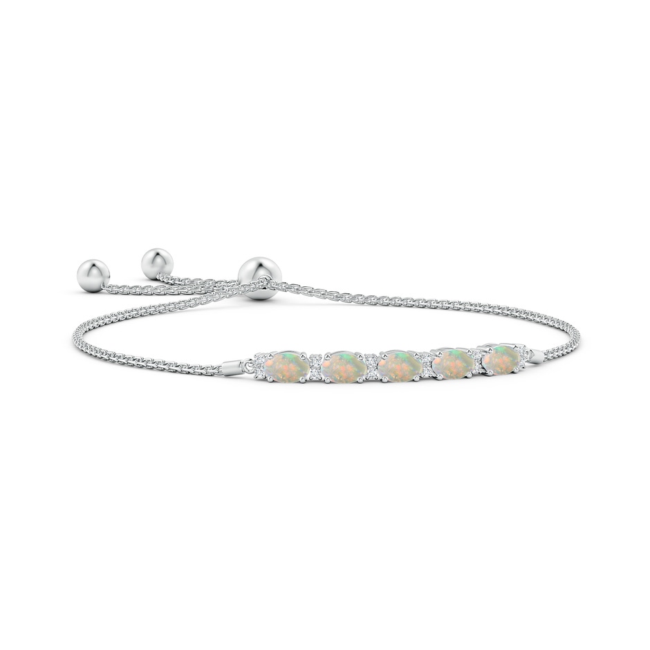 6x4mm AAAA East-West Oval Opal Bolo Bracelet with Diamonds in White Gold 