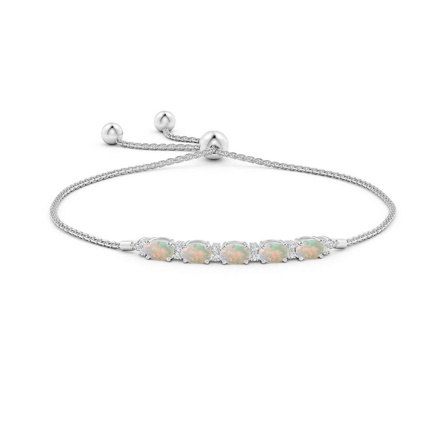 ANGARA 1.57 Ct East-West Oval Opal Bolo Bracelet with Diamonds in 14K Solid Gold