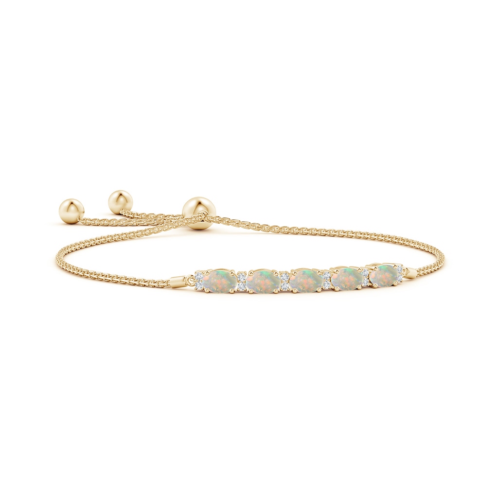 6x4mm AAAA East-West Oval Opal Bolo Bracelet with Diamonds in Yellow Gold