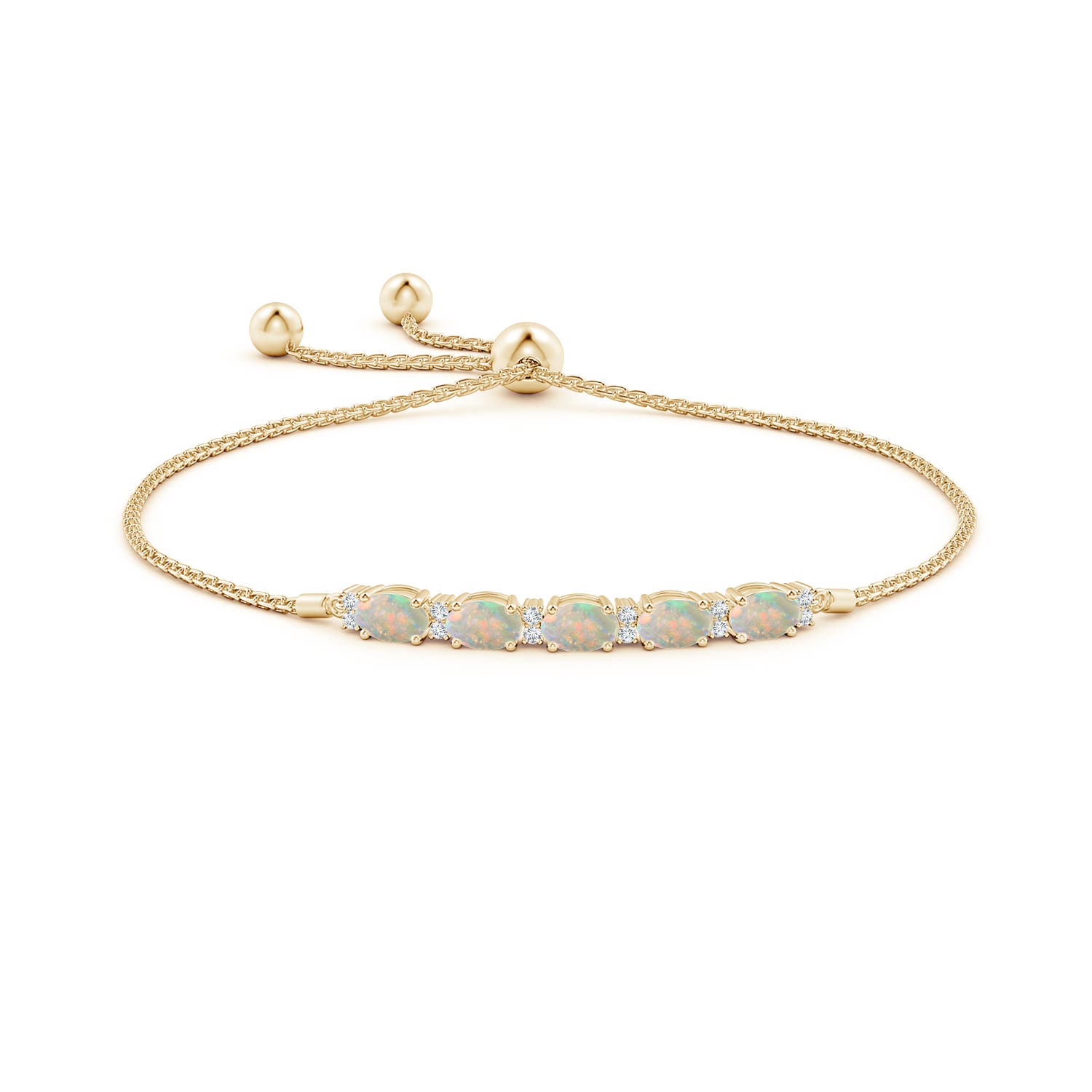 ANGARA 1.57 Ct East-West Oval Opal Bolo Bracelet with Diamonds in 14K Solid Gold