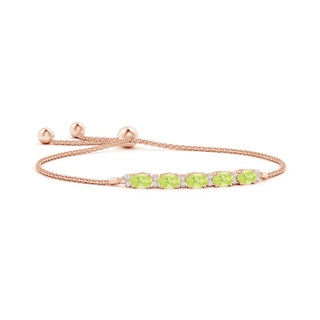 6x4mm A East-West Oval Peridot Bolo Bracelet with Diamonds in Rose Gold