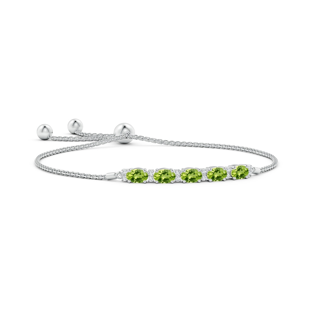 6x4mm AAA East-West Oval Peridot Bolo Bracelet with Diamonds in White Gold