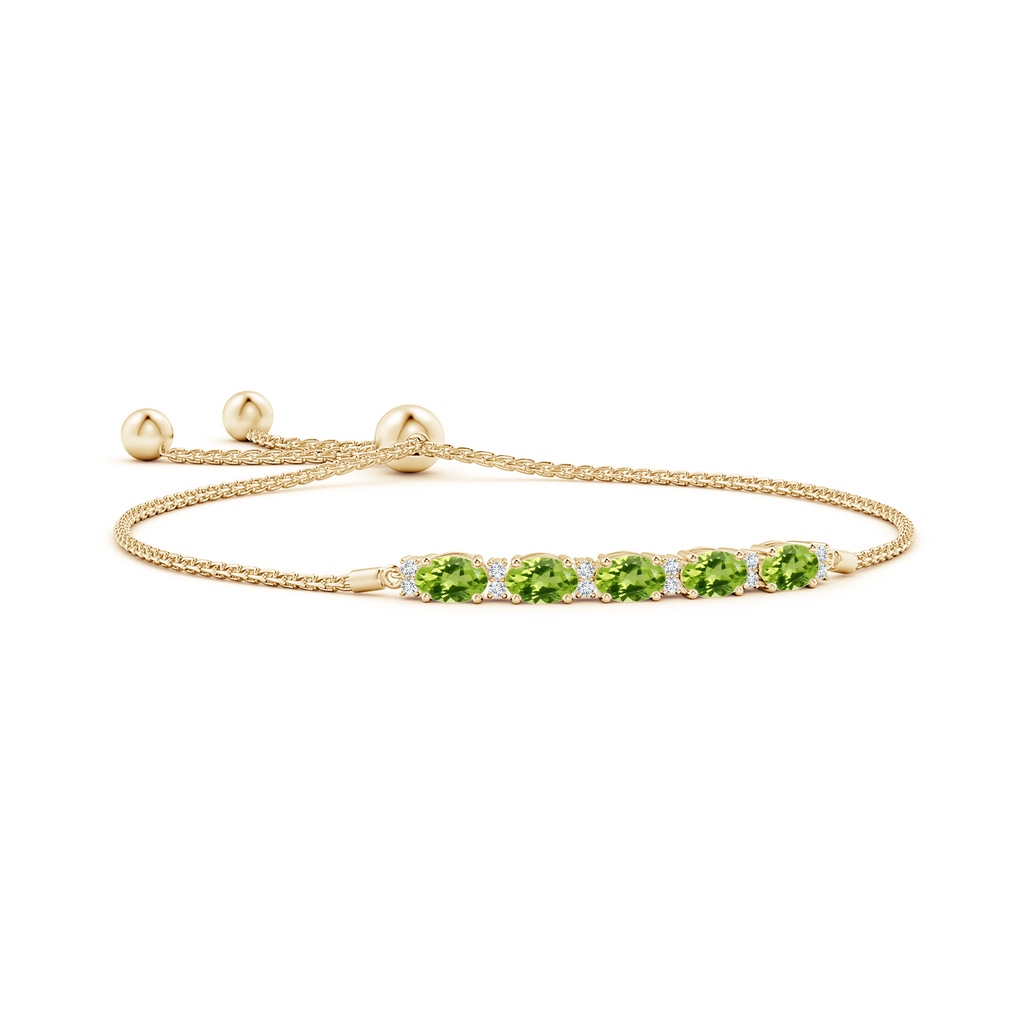 6x4mm AAA East-West Oval Peridot Bolo Bracelet with Diamonds in Yellow Gold