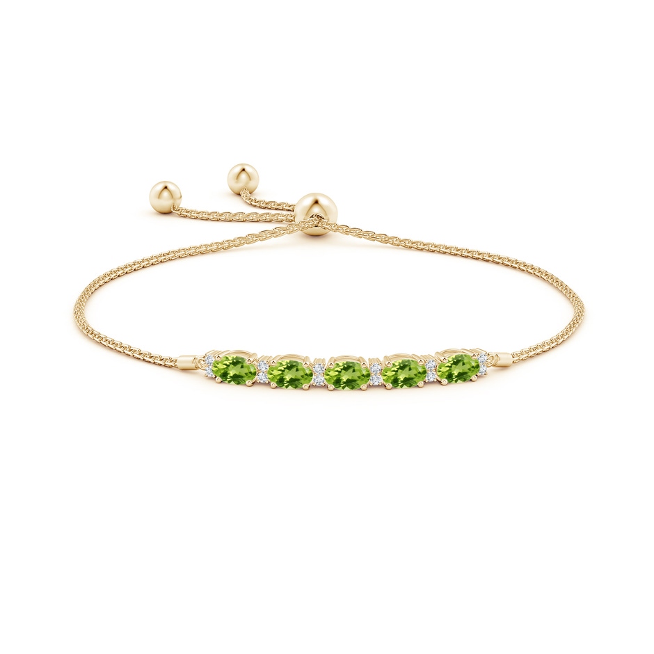 6x4mm AAA East-West Oval Peridot Bolo Bracelet with Diamonds in Yellow Gold side-1