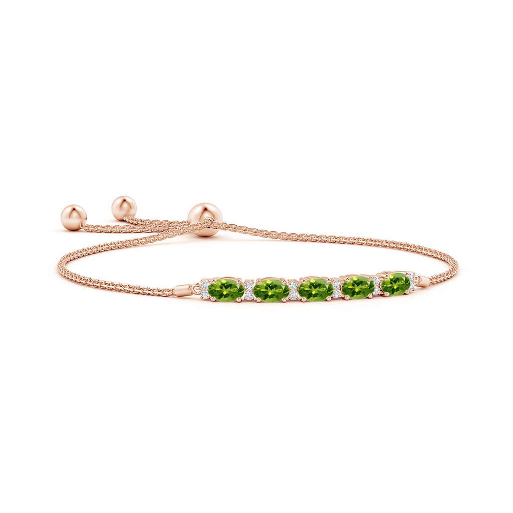 6x4mm AAAA East-West Oval Peridot Bolo Bracelet with Diamonds in Rose Gold