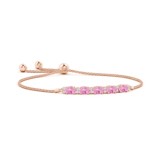 6x4mm A East-West Oval Pink Sapphire Bolo Bracelet with Diamonds in Rose Gold