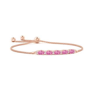 6x4mm AA East-West Oval Pink Sapphire Bolo Bracelet with Diamonds in Rose Gold