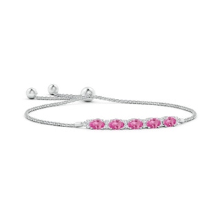 6x4mm AAA East-West Oval Pink Sapphire Bolo Bracelet with Diamonds in White Gold