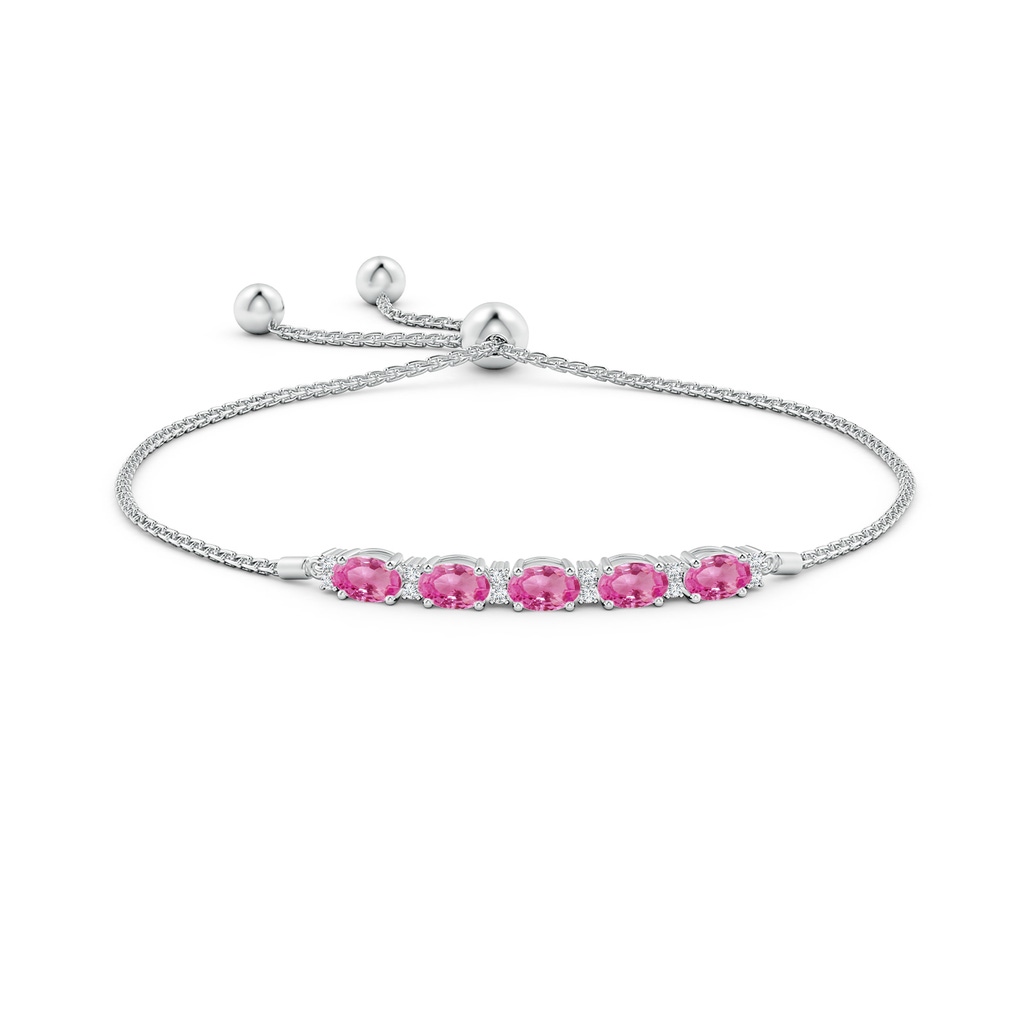 6x4mm AAA East-West Oval Pink Sapphire Bolo Bracelet with Diamonds in White Gold Side-1