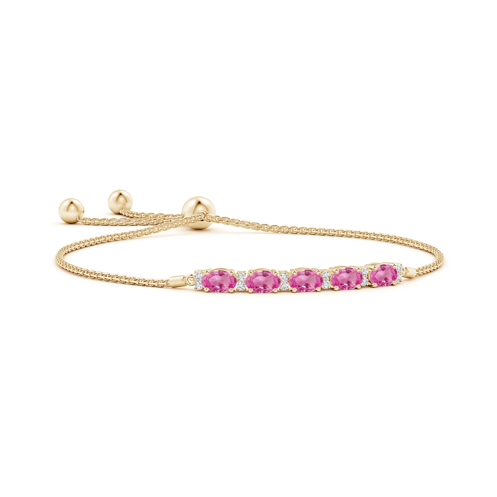 6x4mm AAA East-West Oval Pink Sapphire Bolo Bracelet with Diamonds in Yellow Gold