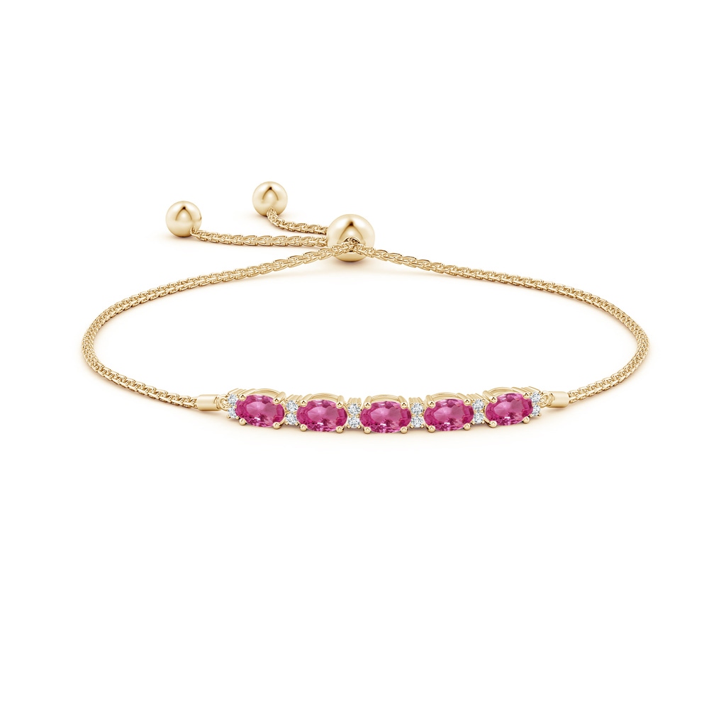 6x4mm AAAA East-West Oval Pink Sapphire Bolo Bracelet with Diamonds in Yellow Gold Side-1
