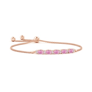 6x4mm A East-West Oval Pink Tourmaline Bolo Bracelet with Diamonds in Rose Gold