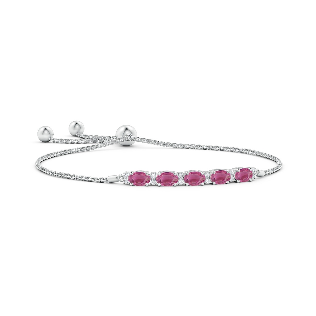 6x4mm AAA East-West Oval Pink Tourmaline Bolo Bracelet with Diamonds in White Gold