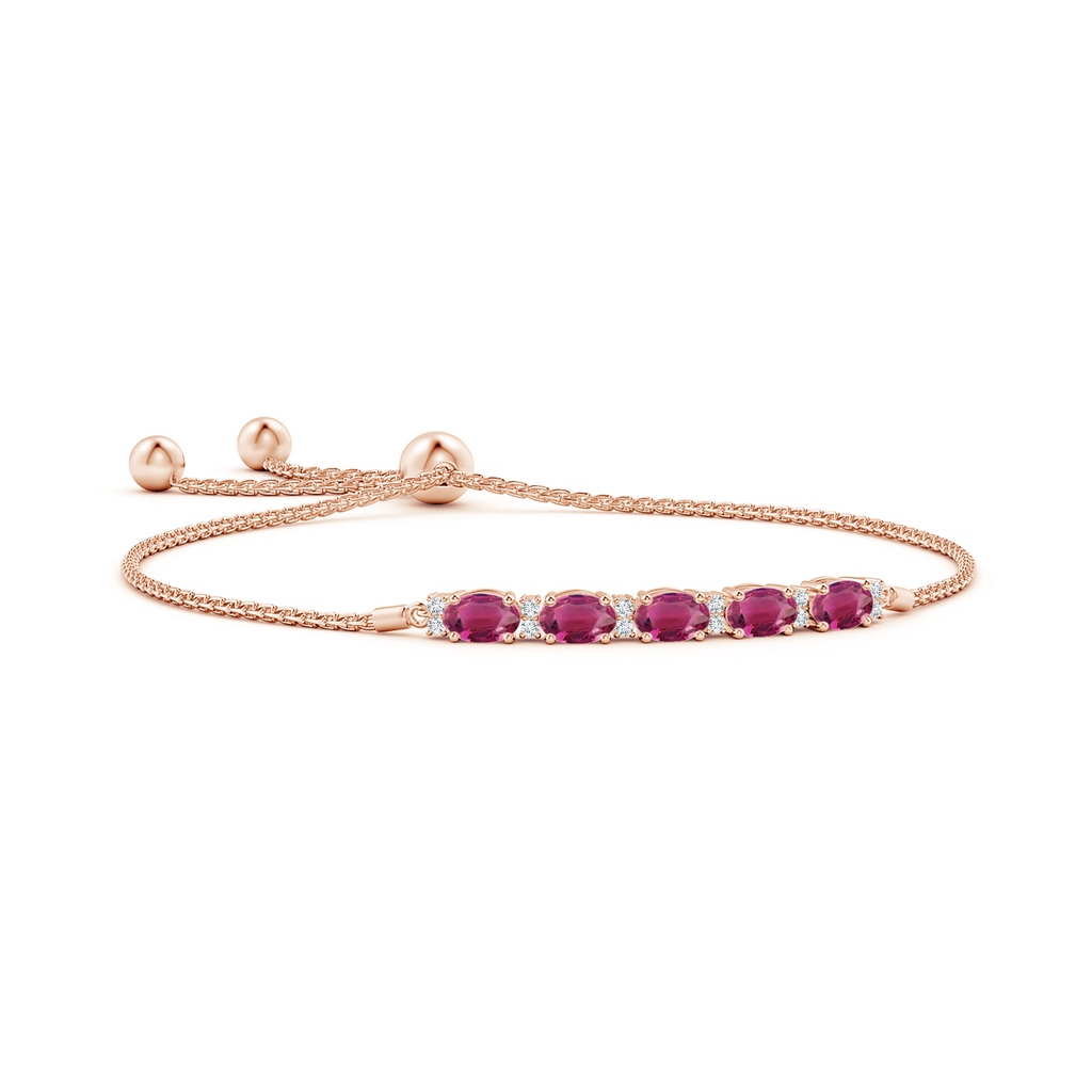 6x4mm AAAA East-West Oval Pink Tourmaline Bolo Bracelet with Diamonds in Rose Gold