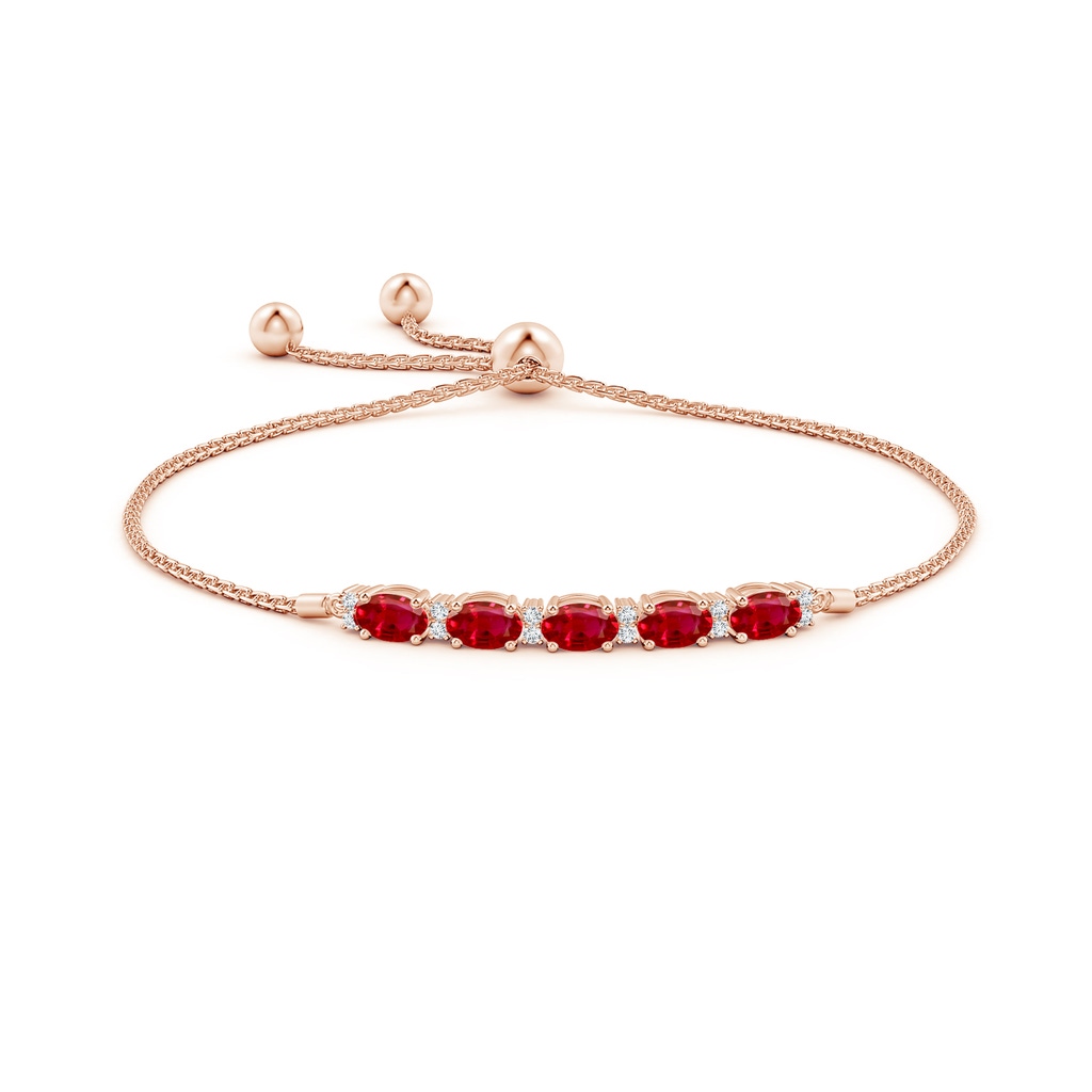 6x4mm AAA East-West Oval Ruby Bolo Bracelet with Diamonds in Rose Gold Side-1