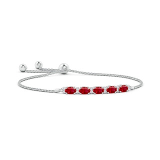 6x4mm AAA East-West Oval Ruby Bolo Bracelet with Diamonds in White Gold
